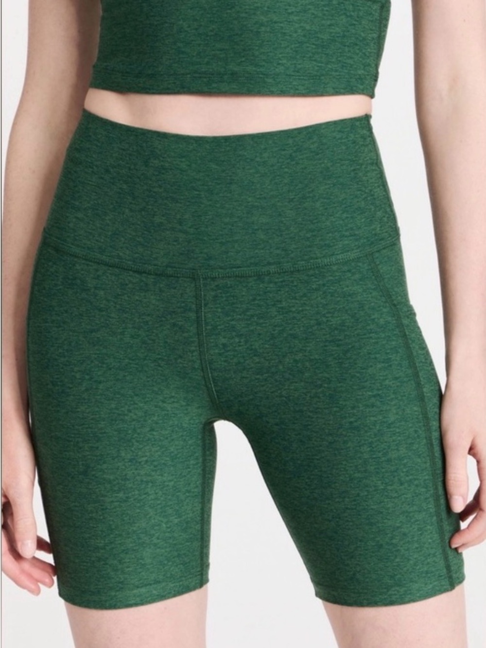 Beyond Yoga Spacedye Forest Green High-Rise Bike Shorts with Pockets